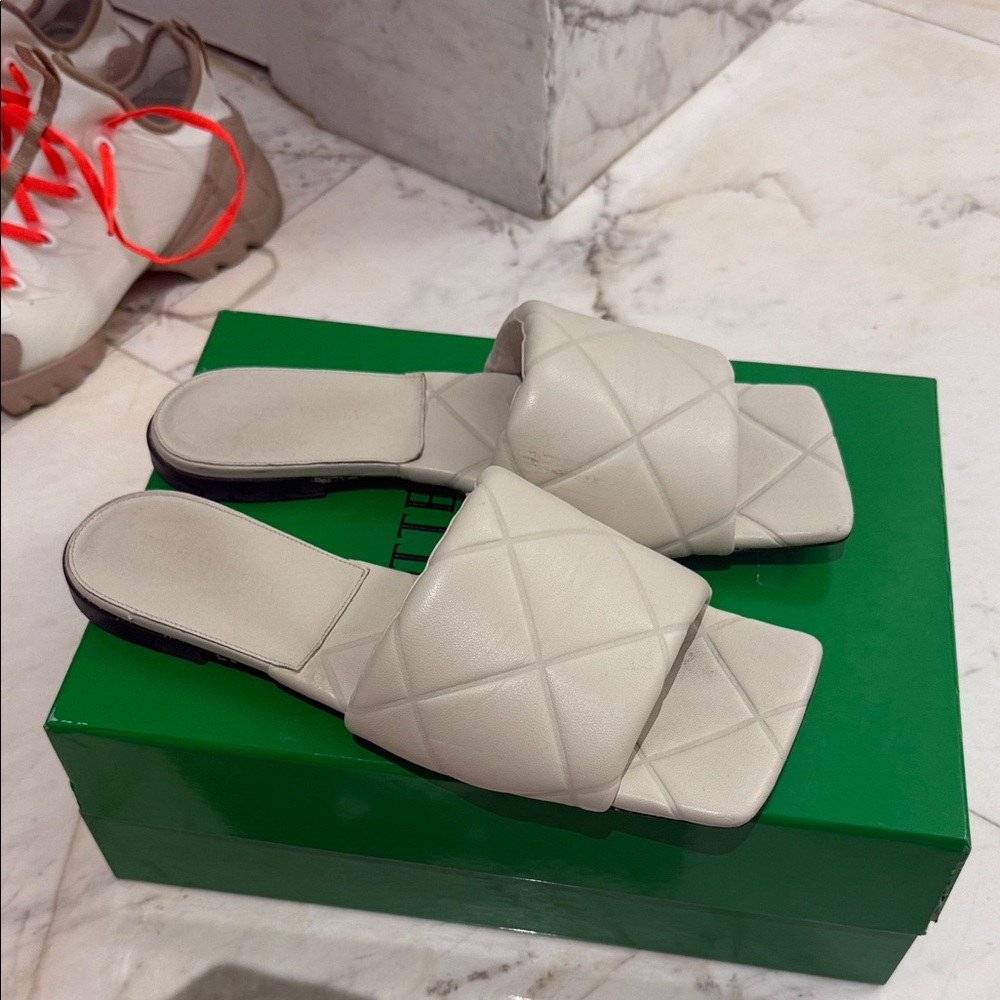 Bottega Veneta White Quilted Slide Sandals